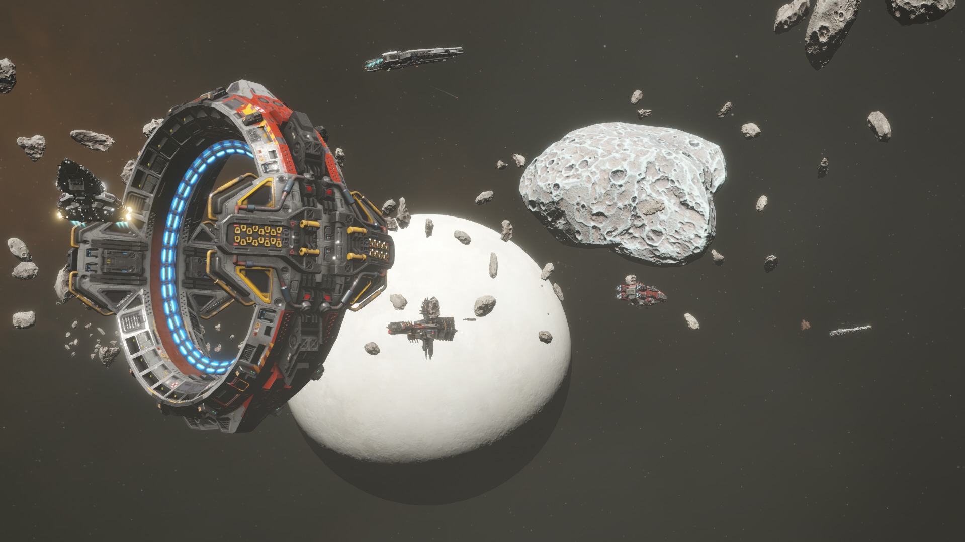 Gate structure and ships moving through a contested orbital sector